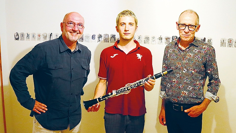 Autor Markus Bundi, Musiker Mattia Facchini und Künstler Claudius Fischer.Bild: ZVG